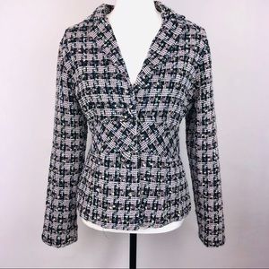 Lily Blazer, Tweed, Blk/White w/ blue,green Size M